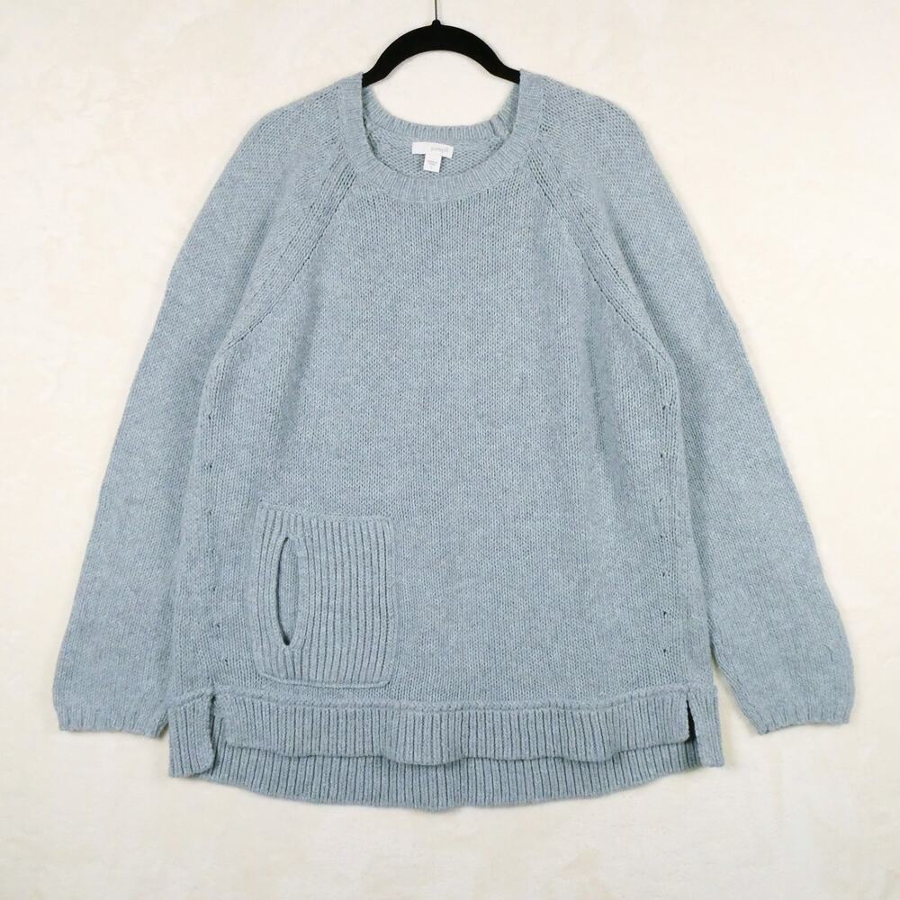 PureJill Cotton Wool Sweater Size L Pocket Blue Gray Knit Boho Cottage Fairy